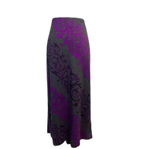 ECI New York Skirt size Small Purple Gray Floral Long Maxi A Line Stretch Modest